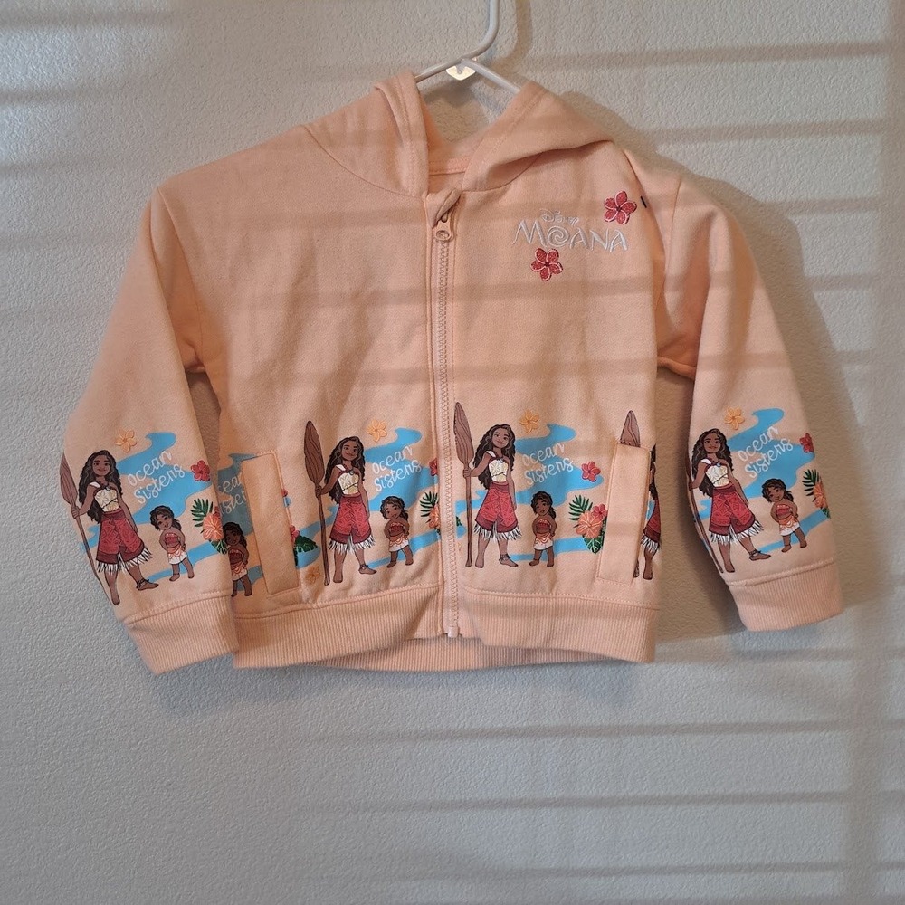 Disney Moana 2 Ocean Sisters Peach Zip Up Hoodie Kids Size 5 Simea Graphic